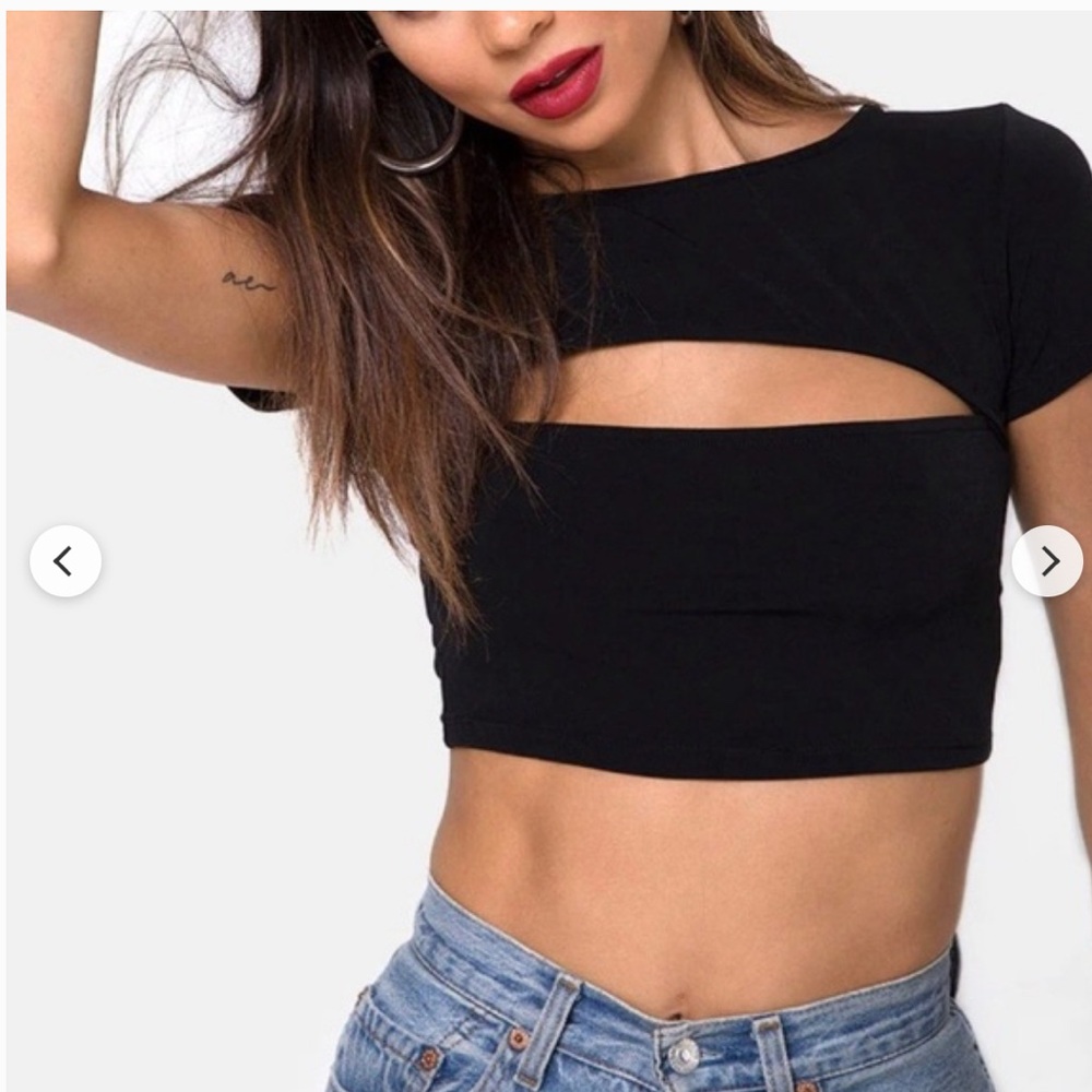 Motel Rocks Black Front Cutout Crop Tee